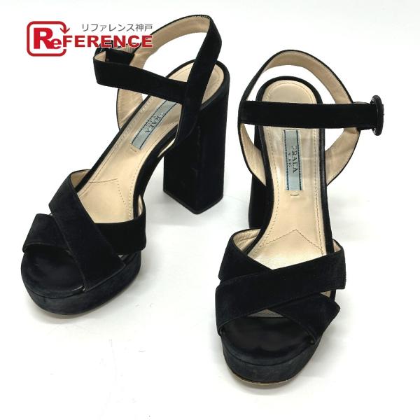 PRADA プラダ 1XP882 ストラップ サンダル ブラック レディース【中古】