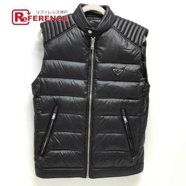 PRADA プラダ SGB628 トライアングルプレート ダウンベスト ブラック メンズ【中古】