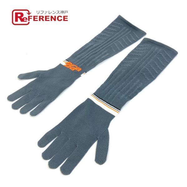 PRADA プラダ 27388 ロゴ ロング グローブ 手袋 ポリエステル グレー レディース【中古...