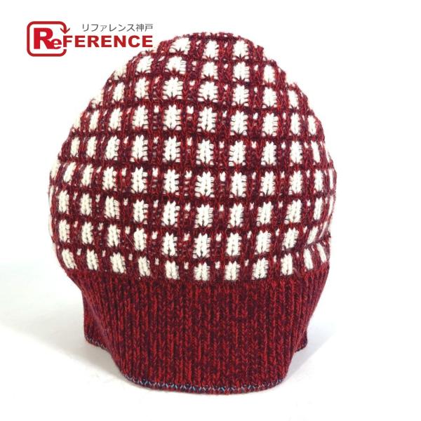 PRADA プラダ UMD345 ビーニー ニットキャップ 帽子 総柄 編み込み ニット帽 ウール ...