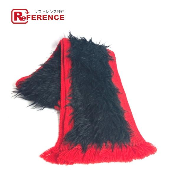 美品 PRADA プラダ バイカラー ファー マフラー ブラック ユニセックス【中古】