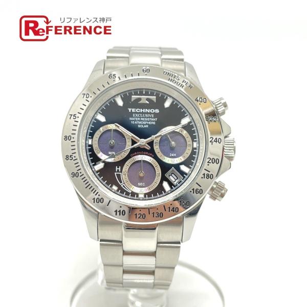 TECHNOS テクノス T9349TB クロノグラフ ソーラー発電 腕時計 シルバー メンズ【中古...