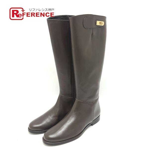 未使用  23区 ジョッキー ロングブーツ 靴 シューズ ゴールド金具 ターンロック金具 ロング ブ...