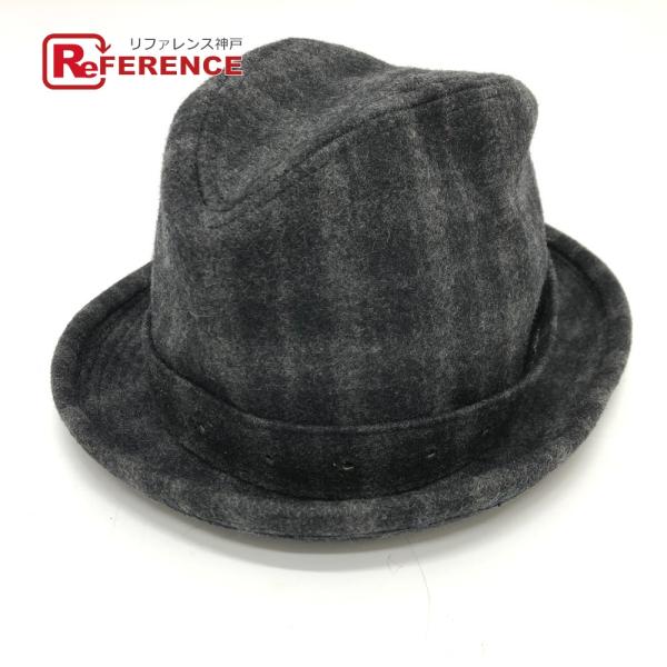 CHROME HEARTS クロムハーツ チェック柄 フェドラハット 帽子 グレー メンズ【中古】