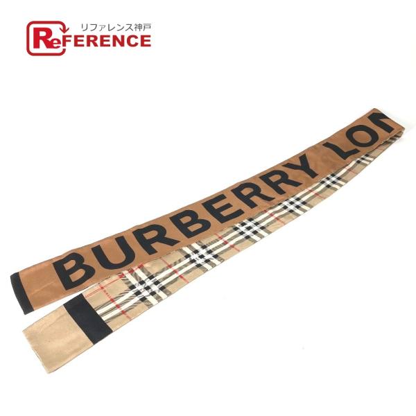美品 BURBERRY バーバリー 8017106 チェック ロゴ バンドースカーフ スカーフ ベー...