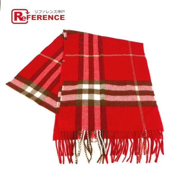 BURBERRY バーバリー 8016402 フリンジ チェック柄 新タグ マフラー カシミヤ レッ...