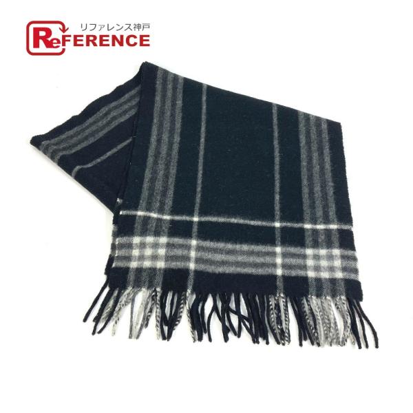 BURBERRY バーバリー チェック柄 フリンジ マフラー カシミヤ ブラック ユニセックス【中古...
