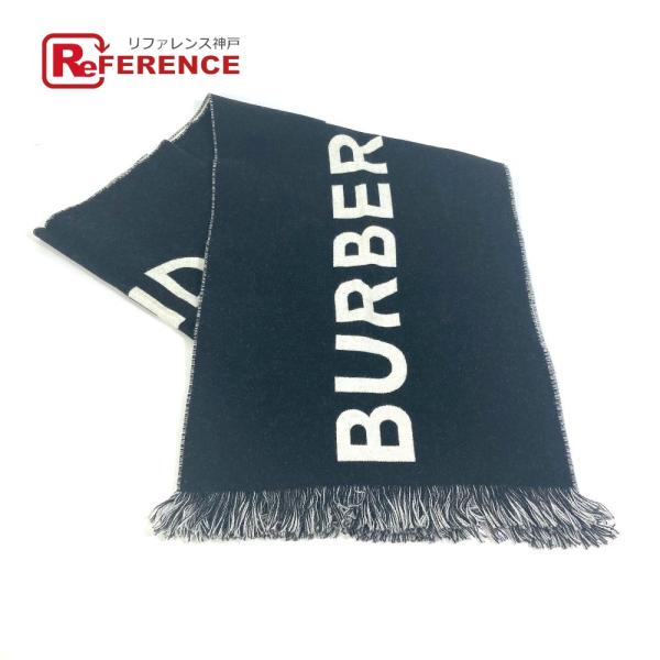 BURBERRY バーバリー 80085081 バイカラー フリンジ ロゴ マフラー ウール ブラッ...
