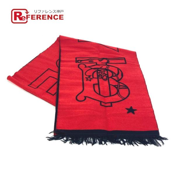 BURBERRY バーバリー 8025110 バイカラー TB フリンジ マフラー ウール レッド×...