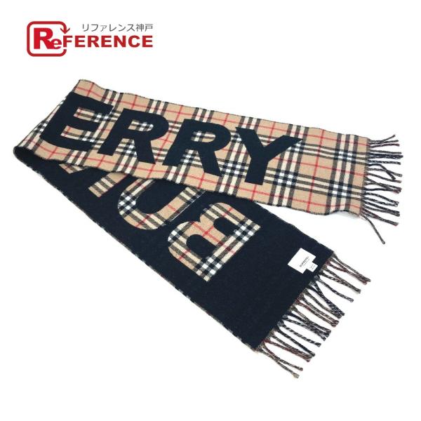 BURBERRY バーバリー 8015184 ロゴ チェック フリンジ マフラー ウール ベージュ ...