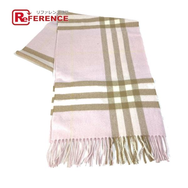 BURBERRY バーバリー フリンジ チェック柄 アパレル マフラー カシミヤ ピンク レディース...