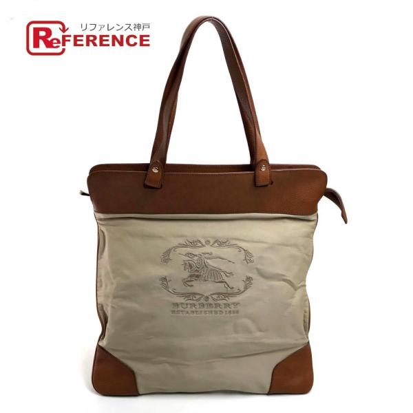 BURBERRY バーバリー ショルダー カバン ベージュ/ブラウン トートバッグ キャンバス/レザ...
