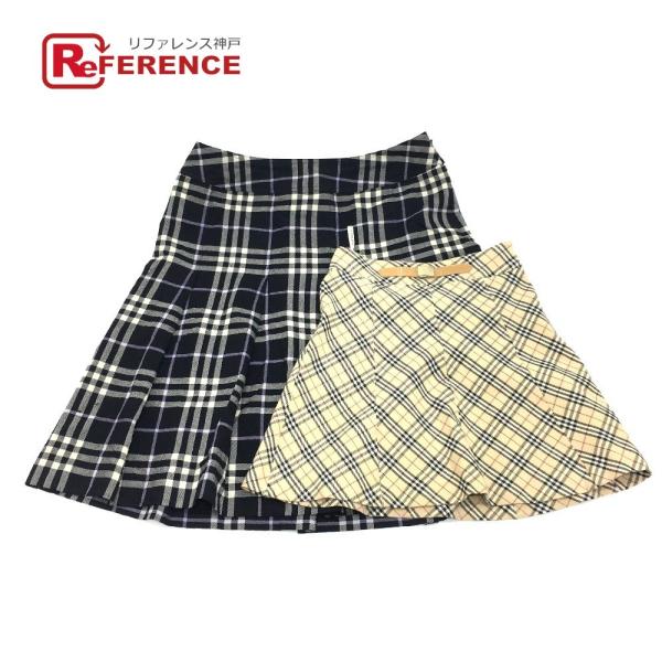 BURBERRY バーバリー チェック柄 ミニスカート フレア 2点セット スカート 毛//ポリウレ...