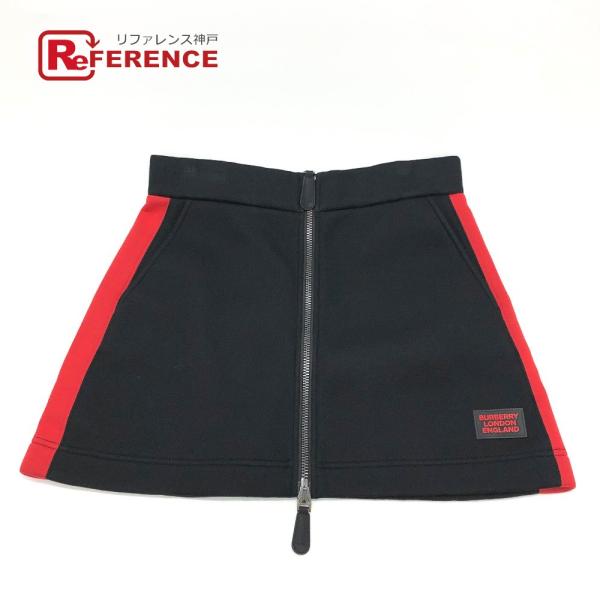BURBERRY バーバリー ジップアップ ロゴ バイカラー スカート ポリエステル ブラック×レッ...