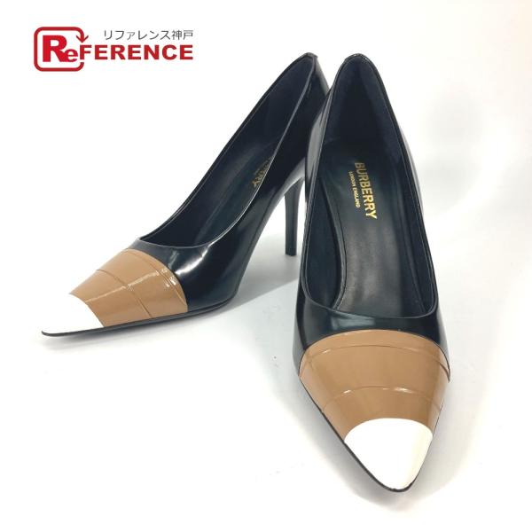 未使用 BURBERRY バーバリー 8008584 トリコロールカラー ヒール 靴 シューズ パン...