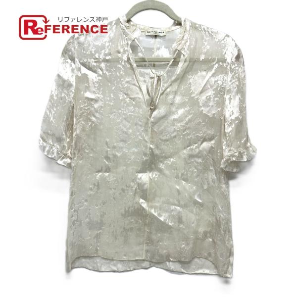 BALENCIAGA バレンシアガ クリンクル加工 リボン トップス シアー ブラウス レーヨン ホ...