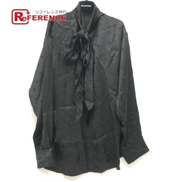 BALENCIAGA バレンシアガ 725061 ロゴ 総柄 ジャカードビスコース リボン ブラウス...