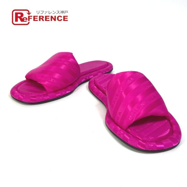 BALENCIAGA バレンシアガ 500579 靴 ロゴ フラット ペタンコ サンダル サテン ピ...