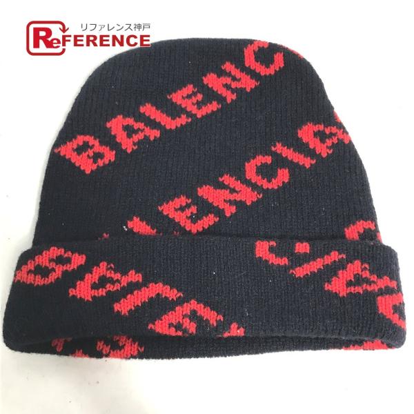 美品 BALENCIAGA バレンシアガ 555282 ロゴ ビーニー 帽子 ニット帽 ニットキャッ...