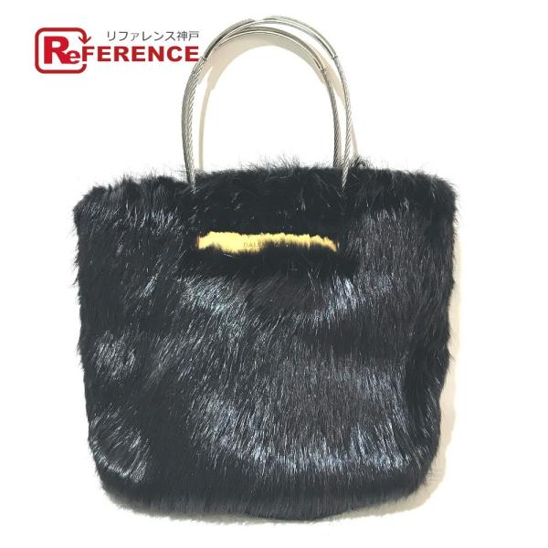 BALENCIAGA バレンシアガ ファー トート ファー ケーブル ハンドバッグ レディース ブラ...
