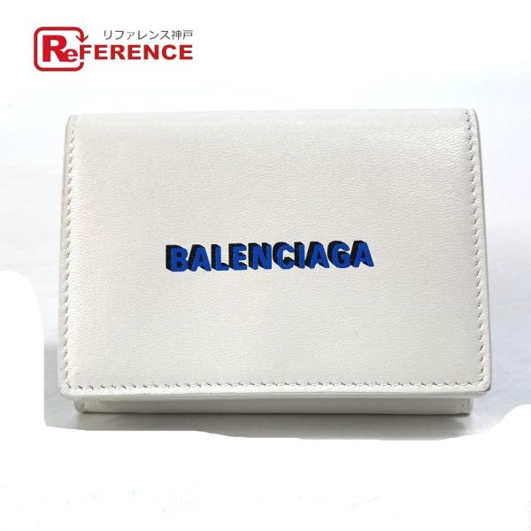 BALENCIAGA バレンシアガ 594312 ロゴ ミニウォレット 3つ折り財布 レザー ホワイ...