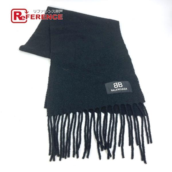 BALENCIAGA バレンシアガ 673309 ロゴ フリンジ マフラー ウール ブラック レディ...