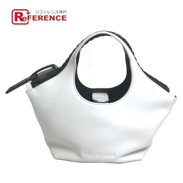 美品 BALENCIAGA バレンシアガ 661854 メガジップ ハンドバッグ ホワイト/ブラック...