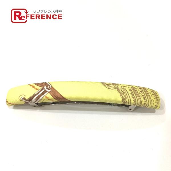 HERMES エルメス ヘアアクセサリー 総柄 髪留め 髪飾り バレッタ シルク イエロー レディー...