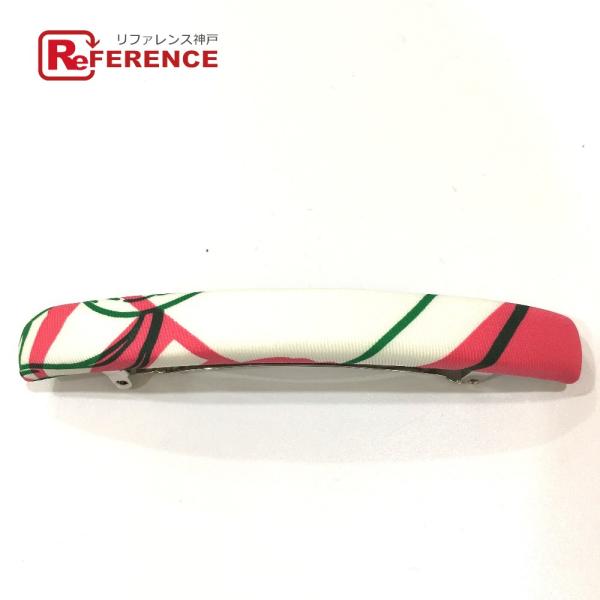 HERMES エルメス ヘアアクセサリー 総柄 髪留め 髪飾り バレッタ シルク ホワイト レディー...