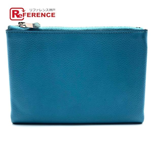HERMES エルメス フラット アトゥー PM 化粧ポーチ ポーチ レザー Ｄ刻 ブルーノール(推...