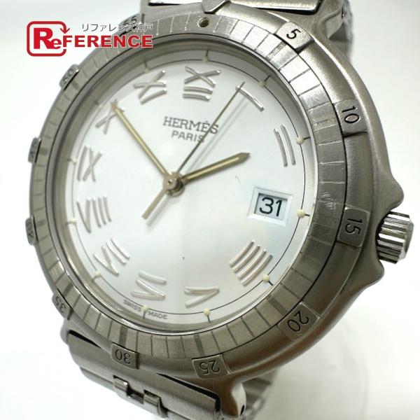 HERMES エルメス キャプテンニモ クオーツ デイト  腕時計 シルバー メンズ【中古】