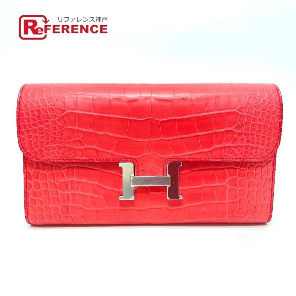 新品同様 HERMES エルメス コンスタンス マット ロング アリゲーター 長財布 ブーゲンビリア...