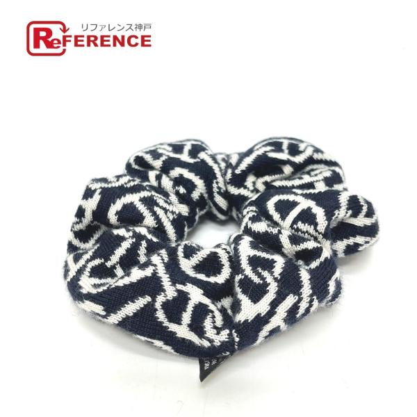 新品同様 HERMES エルメス クラウディア シェーヌダンクル柄 ヘアアクセサリー シュシュ ブラ...