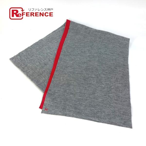 美品 HERMES エルメス アレルトゥール バイカラー Hロゴ マフラー グレー レディース【中古...