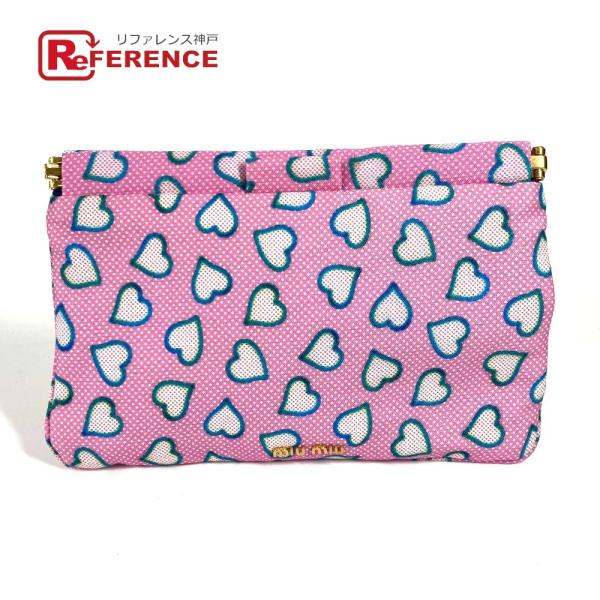 美品 MIUMIU ミュウミュウ ハート ロゴ カバン ポーチ クラッチバッグ ピンク レディース【...