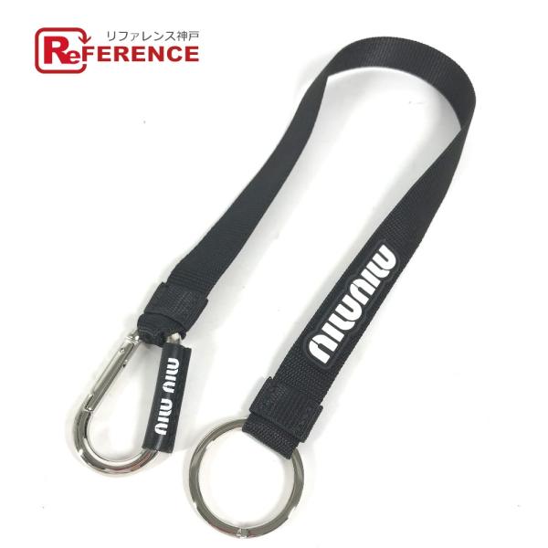 未使用 MIUMIU ミュウミュウ ロゴ カラビナ付き バッグチャーム ストラップ キーホルダー ブ...