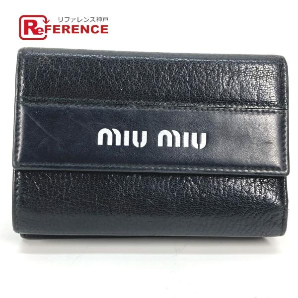 MIUMIU ミュウミュウ 5ML014 ロゴ コンパクトウォレット バイカラー 3つ折り財布 ブラ...