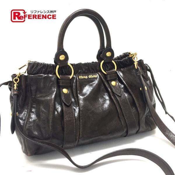 MIU MIU ミュウミュウ ショルダーバッグ ハンドバッグ ショルダーバッグ レザー ダーク レデ...