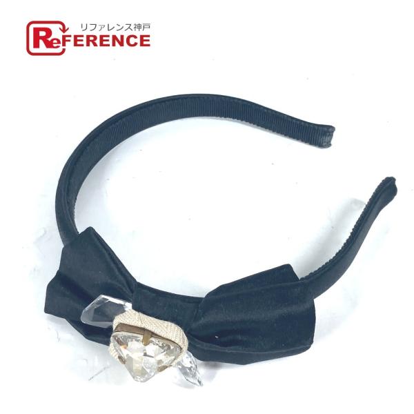 美品 MIUMIU ミュウミュウ クリスタル ヘアバンド ヘッドバンド カチューシャ ブラック レデ...