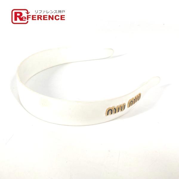 MIUMIU ミュウミュウ ロゴ ヘアバンド ヘッドバンド カチューシャ ホワイト レディース ゴー...