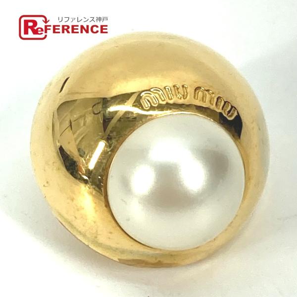 美品 MIUMIU ミュウミュウ ロゴ フェイクパール イヤーカフ アクセサリー イヤリング ゴール...