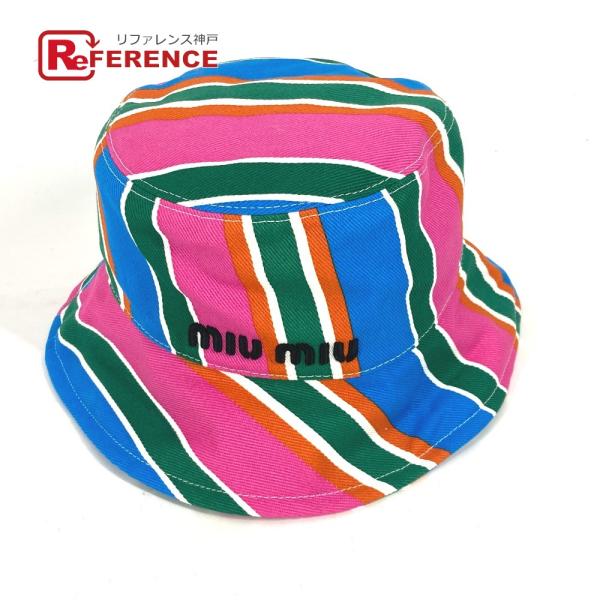 未使用 MIUMIU ミュウミュウ 5HC196 ロゴ レインボー ハット帽 帽子 バケットハット ...