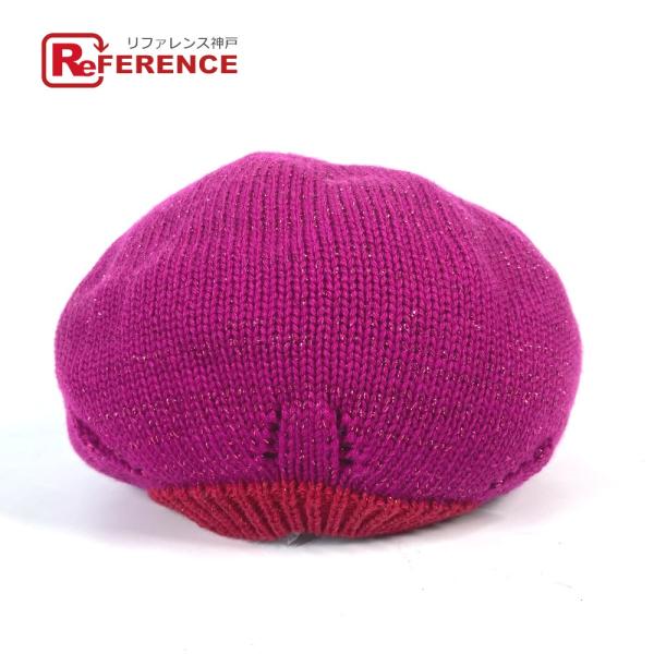 美品 MIUMIU ミュウミュウ ラメ バイカラー 帽子 ニット帽 ベレー帽 ピンク系 レディース【...