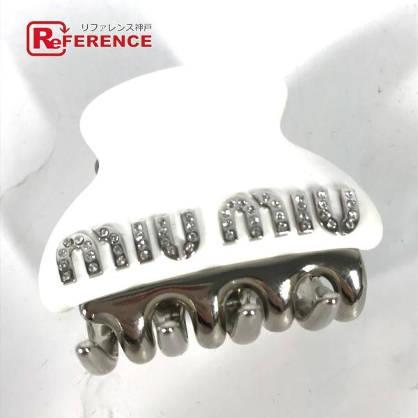 未使用 MIUMIU ミュウミュウ 5IF068 クリスタル ロゴ ラインストーン ヘアクリップ ヘ...