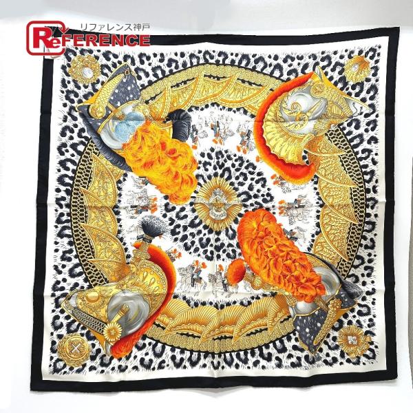 HERMES エルメス カレ90 CASQUES et PLUMETS 兜と羽根飾り スカーフ シル...