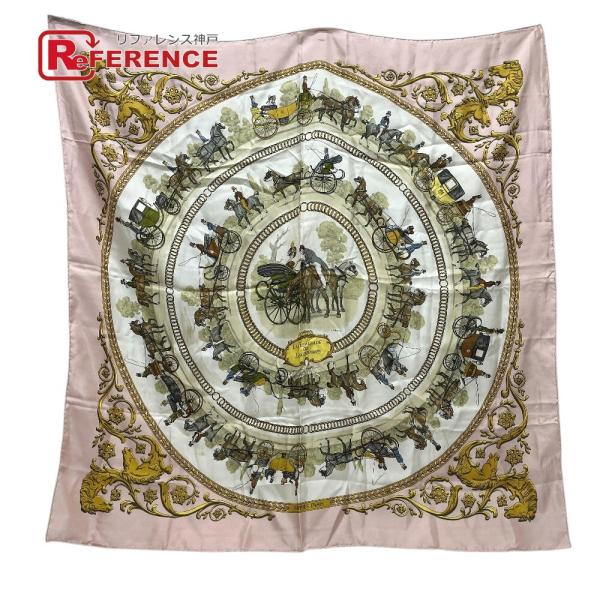 HERMES エルメス カレ90 ロンシャンへの散歩道 カレ  スカーフ ピンク レディース【中古】