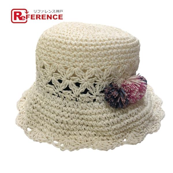 未使用 Accessoires de BEBE ベベ ペーパーハット ファッション小物 ポンポン付き...