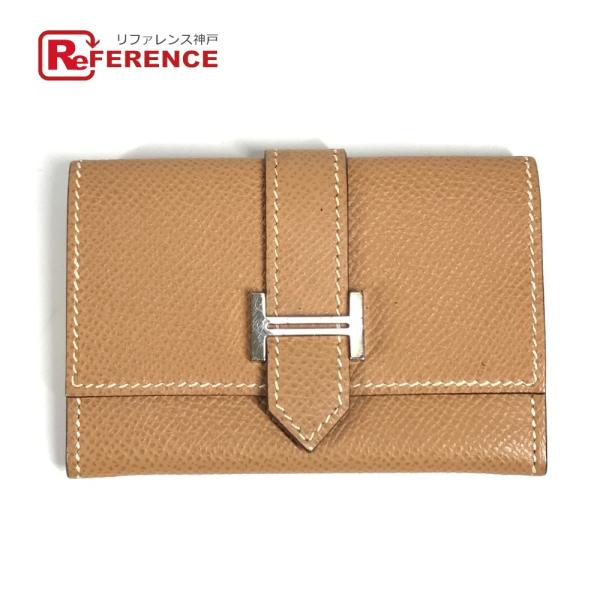 HERMES エルメス ベアン Hロゴ フラップ 小銭入れ 財布 コインケース ベージュ ベージュ ...