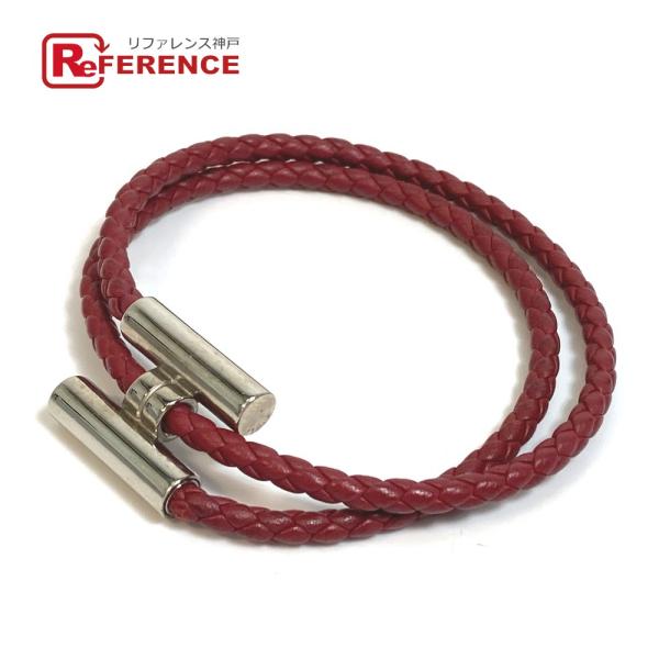 HERMES エルメス トゥル二 トレッセ アクセサリー H金具 編み込み ブレスレット レッドブラ...