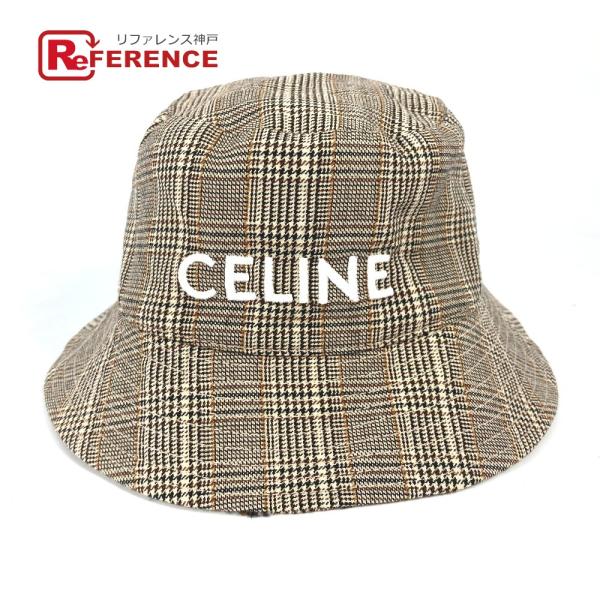 CELINE セリーヌ ロゴ チェック ハット帽 帽子 バケットハット ボブハット ハット ブラウン...